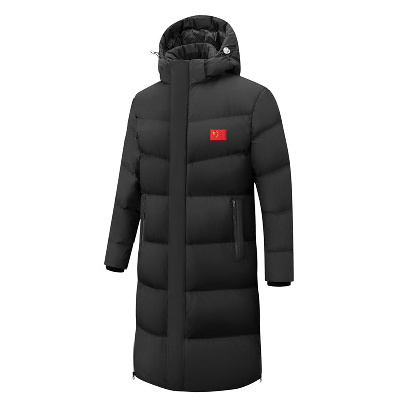 Long, knee-length down coat