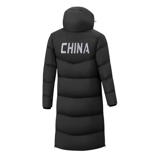 Long, knee-length down coat