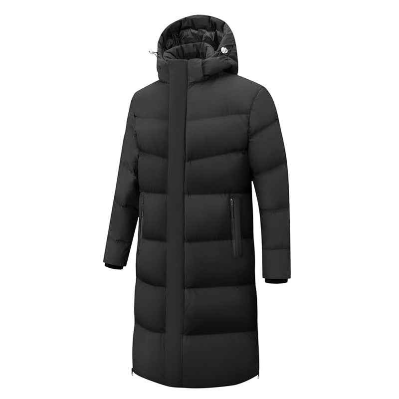 Long, knee-length down coat